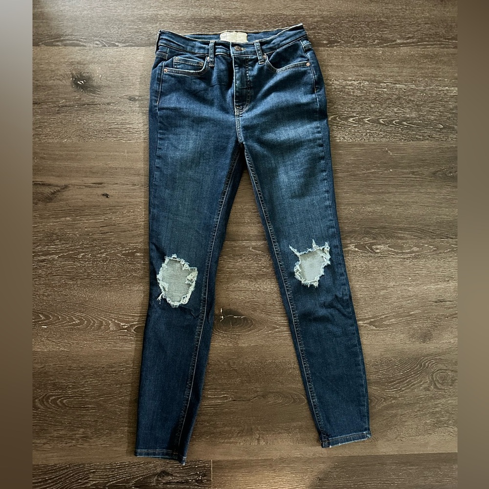 Free People Blue Skinny Jeans Distressed Tapered